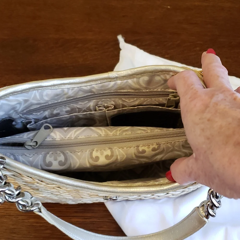 Brighton Cream Woven Shoulder Bag with Silver Accents